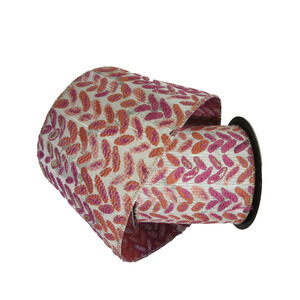 Pink & Gold Leaves Embroidered Jacquard Wire Edge Ribbon 4" x 10 yds d stevens